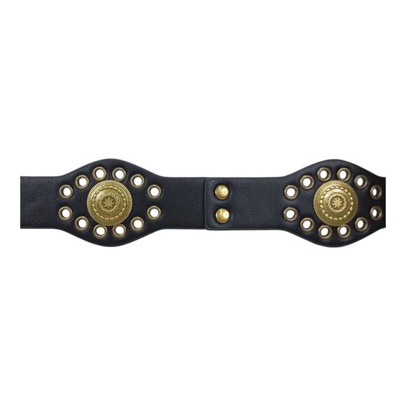 La Valentina Womens Black Belt M/L With Brass Buckle & Eyelets 1 7/8" Wide 43" L - Picture 8 of 13